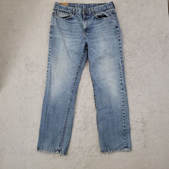 Vtg Y2k Chaps Mens Straight Fit Denim Jeans 36/32 Light Blue Frayed Hem   JCT - Picture 1 of 9